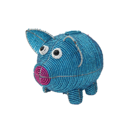 Piggy Bank, Blue 6.5''x6''x6''