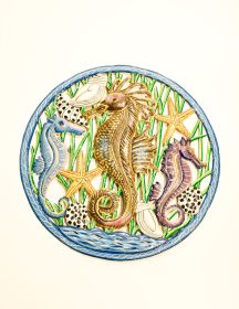 Painted Trio of Seahorses 23"x23"