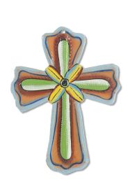 Painted Flower Cross Ornament 4''x5.5''