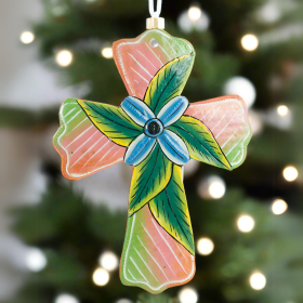 Painted Leaf Cross Ornament 4''x5.5''