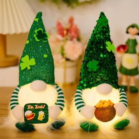 2PC St Patricks Day Gnomes with Lights- Sequins Hat Gnome Plush Decorations Home Table Ornament St. Patrick's Day Gift