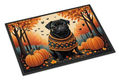 NEW Black Pug Fall Doormat Front Door Mat Indoor Outdoor Rugs for Entryway, Non Slip Washable Low Pile, 18H X 27W