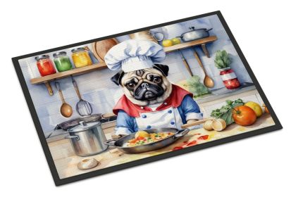 NEW Pug The Chef Doormat Front Door Mat Indoor Outdoor Rugs for Entryway, Non Slip Washable Low Pile, 18H X 27W
