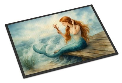 Mermaid on the Dock Doormat Front Door Mat Indoor Outdoor Rugs for Entryway, Non Slip Washable Low Pile, 24H X 36W