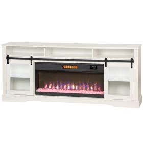 Fireplace TV Stand for TVs Up to 80 Inch, TV Console with Electric Fireplace, Open Storage and Side Cabinets, White