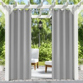 Grey Polyester 50 In. W X 96 In. L Outdoor Thermal Tab Top Blackout Curtain (Set Of 2), Silencer Clip (Option: Gray)