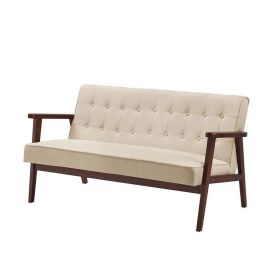 Mid-Century Modern Wood Frame Loveseat Sofa Couch with Seat/Back Cushion (Color: beige)