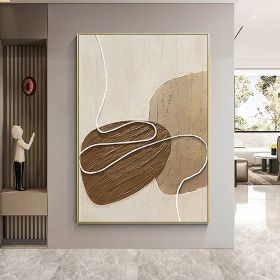 Handmade Oil Painting White and Beige Minimalist Wall Art Oversize Minimalist Painting on Canvas Neutral Textured Painting Brown Wall Decorative Paint (Style: 01, size: 90X120cm)