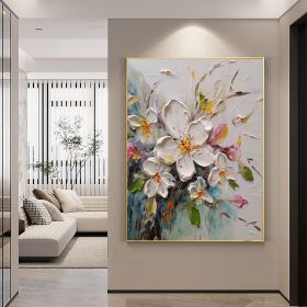 Hand Painted Oil Painting Abstract Original Flower Oil Painting On Canvas Large Wall Art Original White Floral Painting Floral Custom Painting Li (Style: 01, size: 60X90cm)