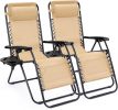 Set of 2 Zero Cravity Lounge Chairs,Outdoor Patio Folding Recliners for Pool Beach with Pillow and Cup Holder