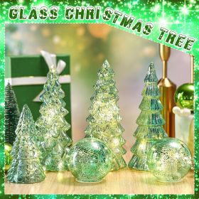 6 Pcs Mercury Glass Christmas Tree for Tabletop Light up Figurine Christmas Tree Mercury Cracked Glass Globe with Light for Xmas Decor Home Party Cent (Color: Sage Green)