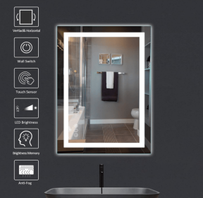Triple Color Temperature/LED/RGB Smart Touch Control Bathroom Mirror with Tempered Glass, Adjustable Light, Fog & Shatterproof, Memory Function (S3R13874UL55"x30": S3R151101UL60"x40")