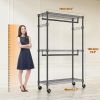 Heavy Duty Rolling Garment Rack 3 Tiers Adjustable Wire Shelving Clothes Rack with 2 Rods and Side Hooks