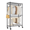 Heavy Duty Rolling Garment Rack 3 Tiers Adjustable Wire Shelving Clothes Rack with 2 Rods and Side Hooks