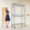 Heavy Duty Rolling Garment Rack 3 Tiers Adjustable Wire Shelving Clothes Rack with 2 Rods and Side Hooks