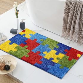 Bathroom Rug 20x32 Non Slip Fluffy Teal Bath Mat For Bathroom Floor Washable Plush Luxury Bath Rug For Tub Soft Shaggy Absorbent Shower Sink Mat (Option: Puzzle24x16IN)