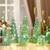6 Pcs Mercury Glass Christmas Tree for Tabletop Light up Figurine Christmas Tree Mercury Cracked Glass Globe with Light for Xmas Decor Home Party Cent